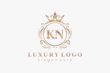 KN Kraliyet Logosu Restoran, Kraliyet, Butik, Cafe, Otel, Heraldic, Mücevher, Moda ve diğer vektör illüstrasyonları için vektör sanatı şablonu.