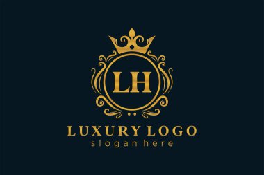 LH Letter Kraliyet Lüks Logosu Restoran, Kraliyet, Butik, Cafe, Otel, Heraldic, Mücevher, Moda ve diğer vektör ilüstrasyonları için vektör sanatı şablonu.