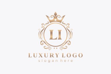 LI Letter Kraliyet Logosu Restoran, Kraliyet, Butik, Cafe, Otel, Heraldic, Mücevher, Moda ve diğer vektör çizimleri için vektör sanatı şablonu.