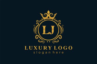 LJ Letter Kraliyet Logosu Restoran, Kraliyet, Butik, Cafe, Otel, Heraldic, Mücevher, Moda ve diğer vektör çizimleri için vektör sanatı şablonu.