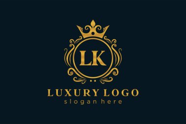 LK Kraliyet Logosu Restoran, Kraliyet, Butik, Cafe, Otel, Heraldic, Mücevher, Moda ve diğer vektör ilüstrasyonları için vektör sanatı şablonu.