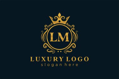 LM Kraliyet Logosu Restoran, Kraliyet, Butik, Cafe, Otel, Heraldic, Mücevher, Moda ve diğer vektör ilüstrasyonları için vektör sanatı şablonu.