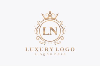LN Kraliyet Logosu Restoran, Kraliyet, Butik, Cafe, Otel, Heraldic, Mücevher, Moda ve diğer vektör ilüstrasyonları için vektör sanatı şablonu.