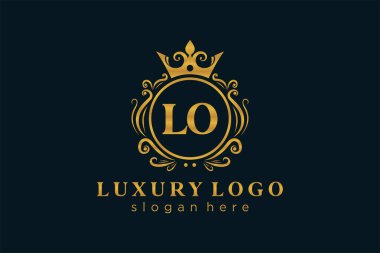 LO Kraliyet Logosu Restoran, Kraliyet, Butik, Cafe, Otel, Heraldic, Mücevher, Moda ve diğer vektör ilüstrasyonları için vektör sanatı şablonu.