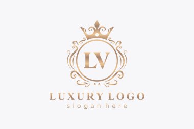 LV Letter Kraliyet Logosu Restoran, Kraliyet, Butik, Cafe, Otel, Heraldic, Mücevher, Moda ve diğer vektör ilüstrasyonları için vektör sanatı şablonu.