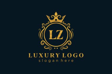 LZ Letter Kraliyet Logosu Restoran, Kraliyet, Butik, Cafe, Otel, Heraldic, Mücevher, Moda ve diğer vektör ilüstrasyonları için vektör sanatı şablonu.