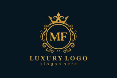 MF Kraliyet Logosu Restoran, Kraliyet, Butik, Cafe, Otel, Heraldic, Mücevher, Moda ve diğer vektör illüstrasyonları için vektör sanatı şablonu.