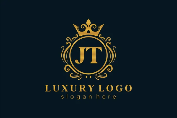 Jt字母Royal Luxury标志模板 用于餐馆 皇家酒店 精品店 咖啡店 希尔迪奇酒店 时装和其他矢量插图的矢量艺术 — 图库矢量图片