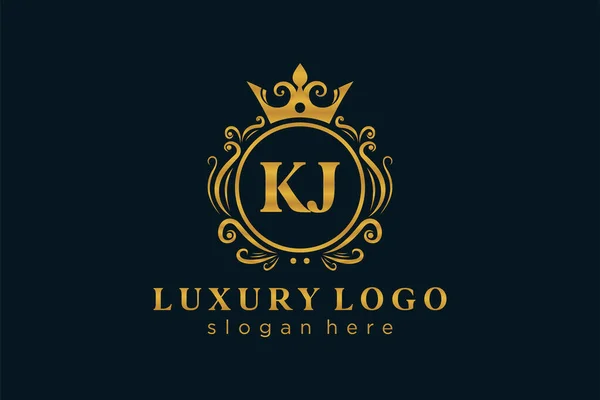 Kj字母Royal Luxury标志模板 用于餐馆 皇家酒店 精品店 咖啡店 赫拉尔迪奇酒店 时装和其他矢量插图的矢量艺术 — 图库矢量图片