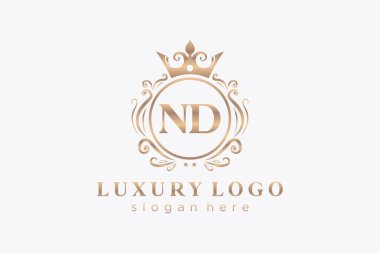 ND Kraliyet Logosu Restoran, Kraliyet, Butik, Cafe, Otel, Heraldic, Mücevher, Moda ve diğer vektör ilüstrasyonları için vektör sanatı şablonu.