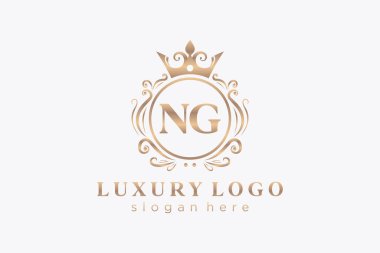 NG Letter Kraliyet Logosu Restoran, Kraliyet, Butik, Cafe, Otel, Heraldic, Mücevher, Moda ve diğer vektör ilüstrasyonları için vektör sanatı şablonu.