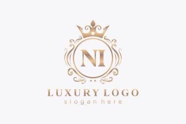 NI Kraliyet Logosu Restoran, Kraliyet, Butik, Cafe, Otel, Heraldic, Mücevher, Moda ve diğer vektör ilüstrasyonları için vektör sanatı şablonu.