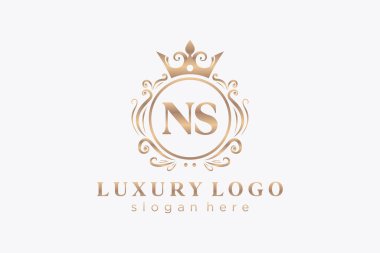 NS Letter Kraliyet Logosu Restoran, Kraliyet, Butik, Cafe, Otel, Heraldic, Mücevher, Moda ve diğer vektör ilüstrasyonları için vektör sanatı şablonu.