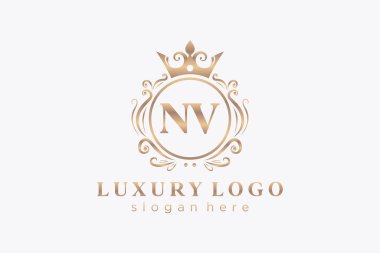 NV Letter Kraliyet Logosu Restoran, Kraliyet, Butik, Cafe, Otel, Heraldic, Mücevher, Moda ve diğer vektör ilüstrasyonları için vektör sanatı şablonu.