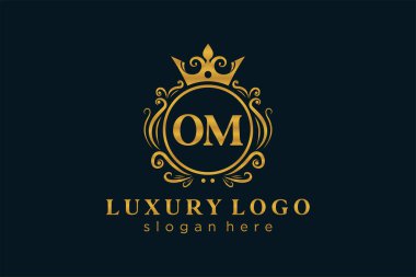 OM Kraliyet Logosu Restoran, Kraliyet, Butik, Cafe, Otel, Heraldic, Mücevher, Moda ve diğer vektör ilüstrasyonları için vektör sanatı şablonu.