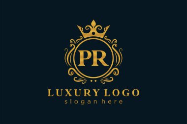 Kraliyet Lüksü Logosu Restoran, Kraliyet, Butik, Cafe, Otel, Heraldic, Mücevher, Moda ve diğer vektör illüstrasyonları için vektör sanatı şablonu.