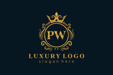 PW Kraliyet Logosu Restoran, Kraliyet, Butik, Cafe, Otel, Heraldic, Mücevher, Moda ve diğer vektör ilüstrasyonları için vektör sanatı şablonu.