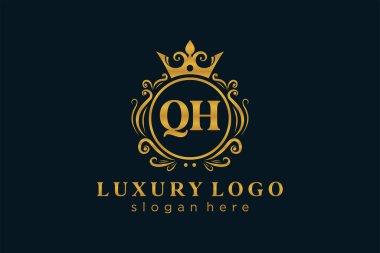 QH Letter Kraliyet Logosu Restoran, Kraliyet, Butik, Cafe, Otel, Heraldic, Mücevher, Moda ve diğer vektör çizimleri için vektör sanatı şablonu.
