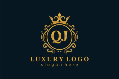 QJ Letter Kraliyet Logosu Restoran, Kraliyet, Butik, Cafe, Otel, Heraldic, Mücevher, Moda ve diğer vektör çizimleri için vektör sanatı şablonu.