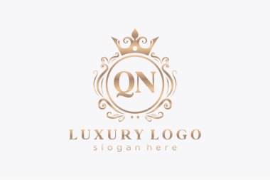 QN Kraliyet Logosu Restoran, Kraliyet, Butik, Cafe, Otel, Heraldic, Mücevher, Moda ve diğer vektör ilüstrasyonları için vektör sanatı şablonu.