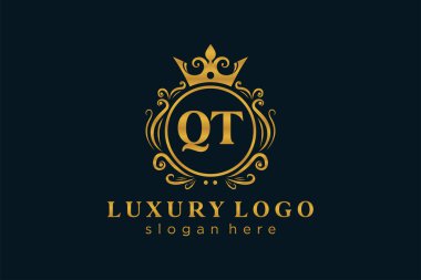 QT Kraliyet Logosu Restoran, Kraliyet, Butik, Cafe, Otel, Heraldic, Mücevher, Moda ve diğer vektör ilüstrasyonları için vektör sanatı şablonu.