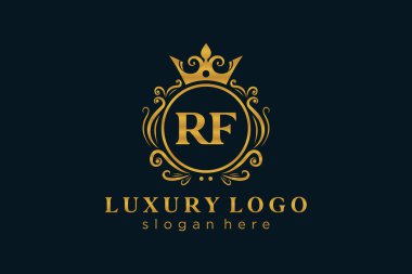 RF Kraliyet Logosu Restoran, Kraliyet, Butik, Cafe, Otel, Heraldic, Mücevher, Moda ve diğer vektör ilüstrasyonları için vektör sanatı şablonu.