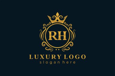 RH Letter Kraliyet Lüks Logosu Restoran, Kraliyet, Butik, Cafe, Otel, Heraldic, Mücevher, Moda ve diğer vektör ilüstrasyonları için vektör sanatı şablonu.