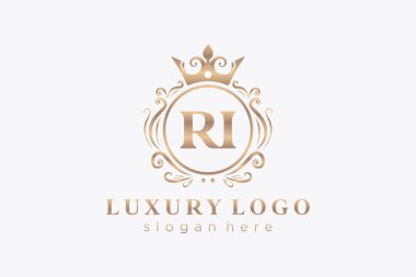 RI Kraliyet Logosu Restoran, Kraliyet, Butik, Cafe, Otel, Heraldic, Mücevher, Moda ve diğer vektör ilüstrasyonları için vektör sanatı şablonu.