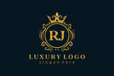 RJ Letter Kraliyet Logosu Restoran, Kraliyet, Butik, Cafe, Otel, Heraldic, Mücevher, Moda ve diğer vektör ilüstrasyonları için vektör sanatı şablonu.