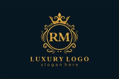 RM Kraliyet Logosu Restoran, Kraliyet, Butik, Cafe, Otel, Heraldic, Mücevher, Moda ve diğer vektör ilüstrasyonları için vektör sanatı şablonu.