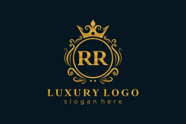 RR Letter Kraliyet Lüks Logosu Restoran, Kraliyet, Butik, Cafe, Otel, Heraldic, Mücevher, Moda ve diğer vektör ilüstrasyonları için vektör sanatı şablonu.