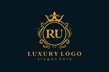 RU Letter Kraliyet Logosu Restoran, Kraliyet, Butik, Cafe, Otel, Heraldic, Mücevher, Moda ve diğer vektör ilüstrasyonları için vektör sanatı şablonu.