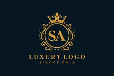 SA Kraliyet Logosu Restoran, Kraliyet, Butik, Cafe, Otel, Heraldic, Mücevher, Moda ve diğer vektör çizimleri için vektör sanatı şablonu.