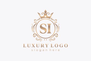 SI Harfi Kraliyet Logosu Restoran, Kraliyet, Butik, Cafe, Otel, Heraldic, Mücevher, Moda ve diğer vektör çizimleri için vektör sanatı şablonu.