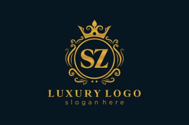 SZ Letter Kraliyet Logosu Restoran, Kraliyet, Butik, Cafe, Otel, Heraldic, Mücevher, Moda ve diğer vektör ilüstrasyonları için vektör sanatı şablonu.