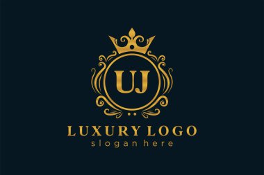 UJ Letter Kraliyet Logosu Restoran, Kraliyet, Butik, Cafe, Otel, Heraldic, Mücevher, Moda ve diğer vektör ilüstrasyonları için vektör sanatı şablonu.