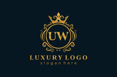 UW Letter Kraliyet Logosu Restoran, Kraliyet, Butik, Cafe, Otel, Heraldic, Mücevher, Moda ve diğer vektör ilüstrasyonları için vektör sanatı şablonu.