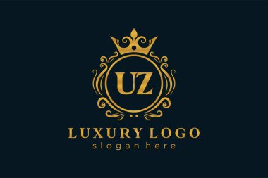 UZ Letter Kraliyet Logosu Restoran, Kraliyet, Butik, Cafe, Otel, Heraldic, Mücevher, Moda ve diğer vektör ilüstrasyonları için vektör sanatı şablonu.