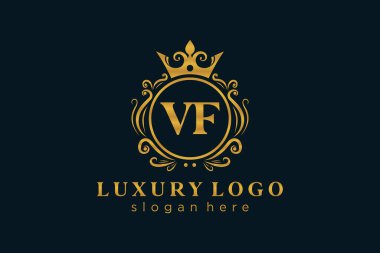 VF Kraliyet Logosu Restoran, Kraliyet, Butik, Cafe, Otel, Heraldic, Mücevher, Moda ve diğer vektör ilüstrasyonları için vektör sanatı şablonu.