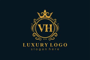VH Letter Kraliyet Logosu Restoran, Kraliyet, Butik, Cafe, Otel, Heraldic, Mücevher, Moda ve diğer vektör ilüstrasyonları için vektör sanatı şablonu.