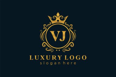 VJ Letter Kraliyet Logosu Restoran, Kraliyet, Butik, Cafe, Otel, Heraldic, Mücevher, Moda ve diğer vektör ilüstrasyonları için vektör sanatı şablonu.