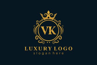VK Kraliyet Logosu Restoran, Kraliyet, Butik, Cafe, Otel, Heraldic, Mücevher, Moda ve diğer vektör ilüstrasyonları için vektör sanatı şablonu.