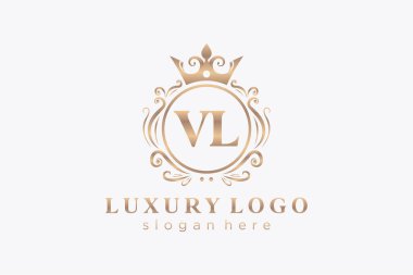 VL Letter Kraliyet Logosu Restoran, Kraliyet, Butik, Cafe, Otel, Heraldic, Mücevher, Moda ve diğer vektör ilüstrasyonları için vektör sanatı şablonu.