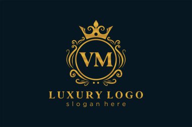 VM Kraliyet Logosu Restoran, Kraliyet, Butik, Cafe, Otel, Heraldic, Mücevher, Moda ve diğer vektör ilüstrasyonları için vektör sanatı şablonu.