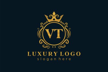 VT Kraliyet Logosu Restoran, Kraliyet, Butik, Cafe, Otel, Heraldic, Mücevher, Moda ve diğer vektör ilüstrasyonları için vektör sanatı şablonu.