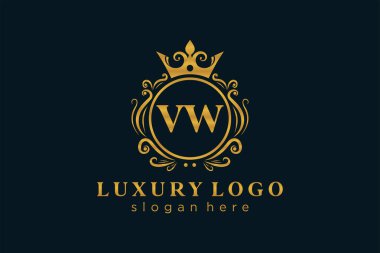 VW Kraliyet Logosu Restoran, Kraliyet, Butik, Cafe, Otel, Heraldic, Mücevher, Moda ve diğer vektör ilüstrasyonları için vektör sanatı şablonu.