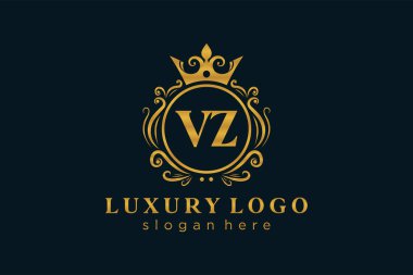 VZ Letter Kraliyet Logosu Restoran, Kraliyet, Butik, Cafe, Otel, Heraldic, Mücevher, Moda ve diğer vektör ilüstrasyonları için vektör sanatı şablonu.