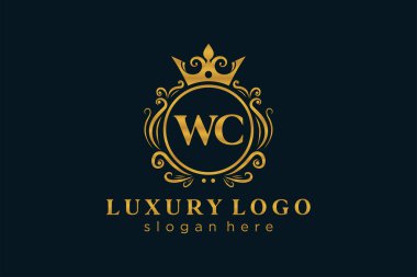 WC Kraliyet Logosu Restoran, Kraliyet, Butik, Cafe, Otel, Heraldic, Mücevher, Moda ve diğer vektör ilüstrasyonları için vektör sanatı şablonu.