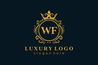 WF Kraliyet Logosu Restoran, Kraliyet, Butik, Cafe, Otel, Heraldic, Mücevher, Moda ve diğer vektör ilüstrasyonları için vektör sanatı şablonu.
