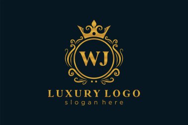WJ Letter Kraliyet Logosu Restoran, Kraliyet, Butik, Cafe, Otel, Heraldic, Mücevher, Moda ve diğer vektör çizimleri için vektör sanatı şablonu.
